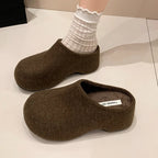 Women's Faux Suede Flat Platform Slip-On Mules