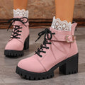 Women's Chunky Platform Lace-Up High Heel Ankle Boots