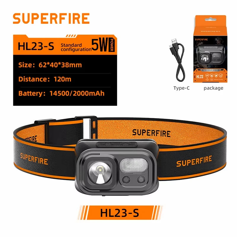 Rechargeable LED Sensor Headlamp with Red Light and USB-C Charging