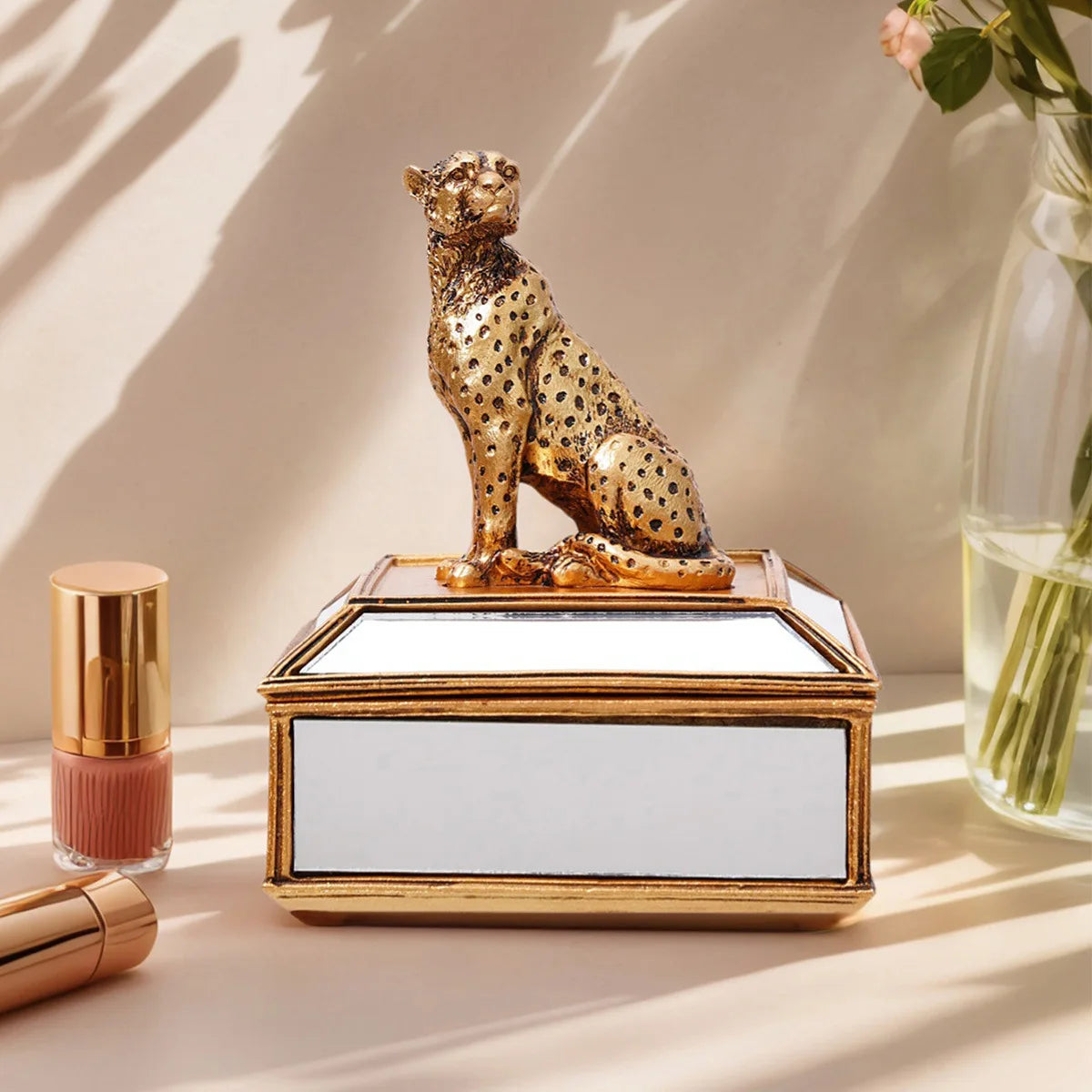 Gold Leopard Resin Jewelry Storage Box and Tabletop Ornament