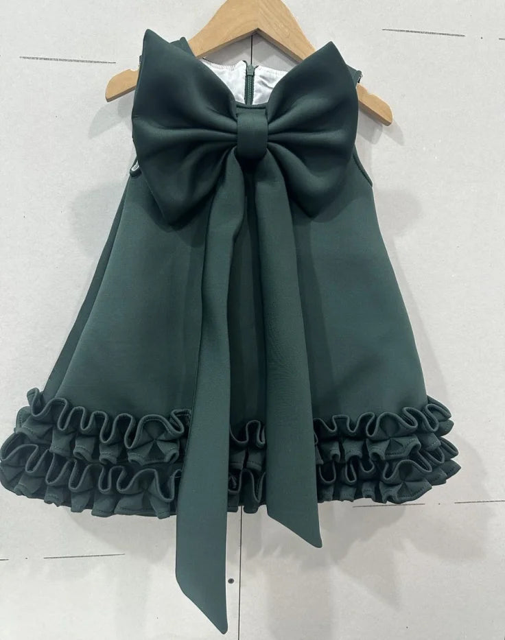 Girls' Bowknot Ruffled Hem Sleeveless Princess Dress A4028-3