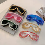 Oversized Square Pearl Sunglasses UV400 Women's Fashion Eyewear