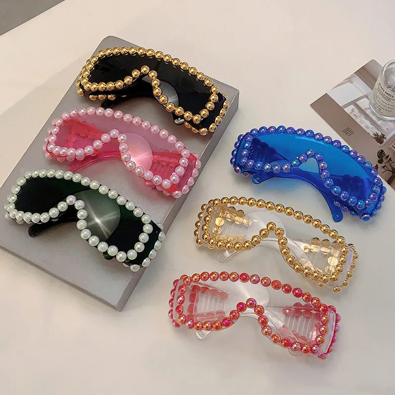 Oversized Square Pearl Sunglasses UV400 Women's Fashion Eyewear