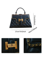 Women's Rhombic Embroidery Leather Handbag