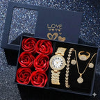 Roman Numeral Quartz Watch and Jewelry 6 Piece Set