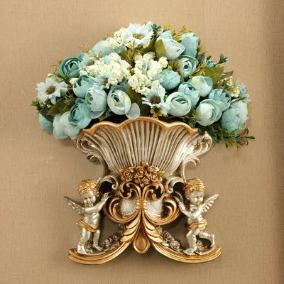 European Resin Angel Wall Vase and Planter Mural Ornament