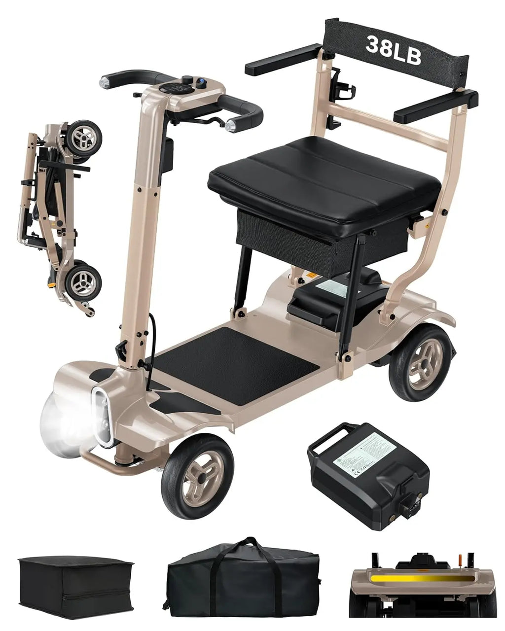 4 Wheel Folding Electric Mobility Scooter with Dual Baskets
