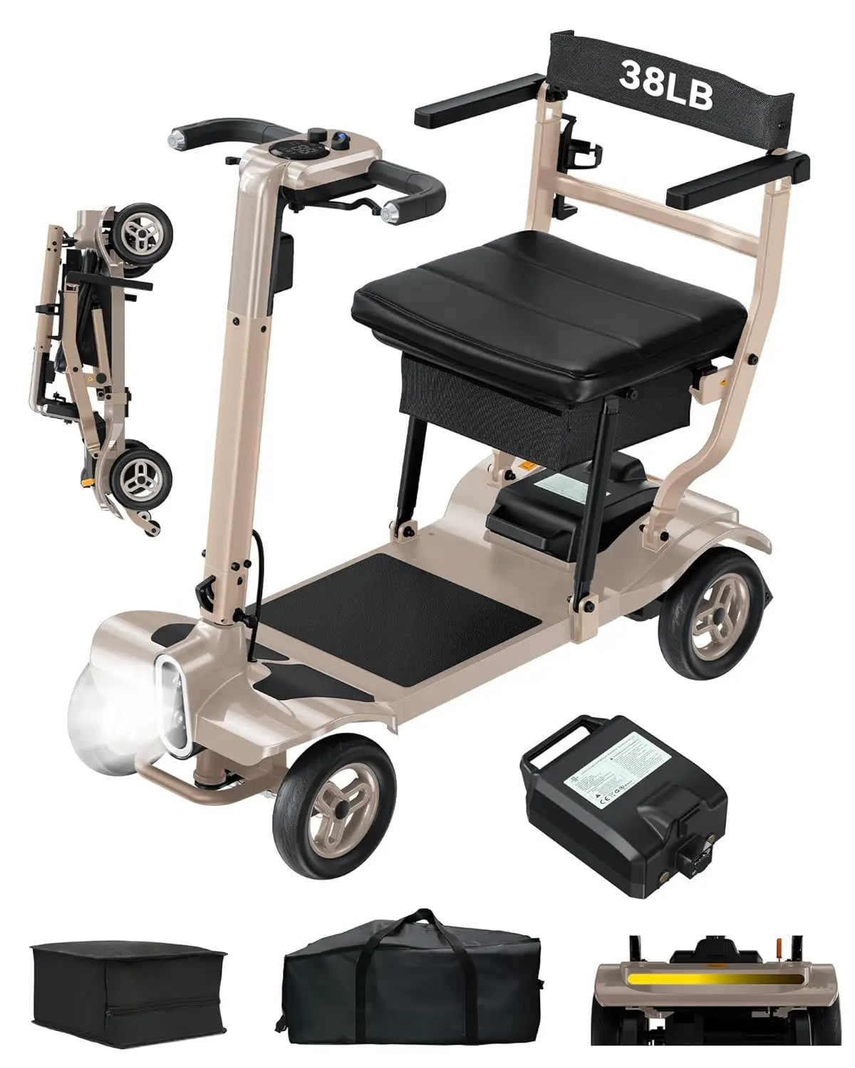 4 Wheel Folding Electric Mobility Scooter with Dual Baskets