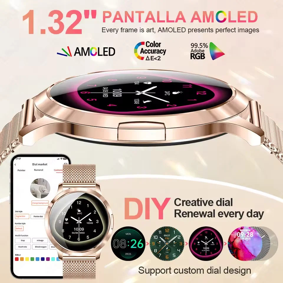 Women's Smart Watch with 1.32" AMOLED Touchscreen and Bluetooth Call