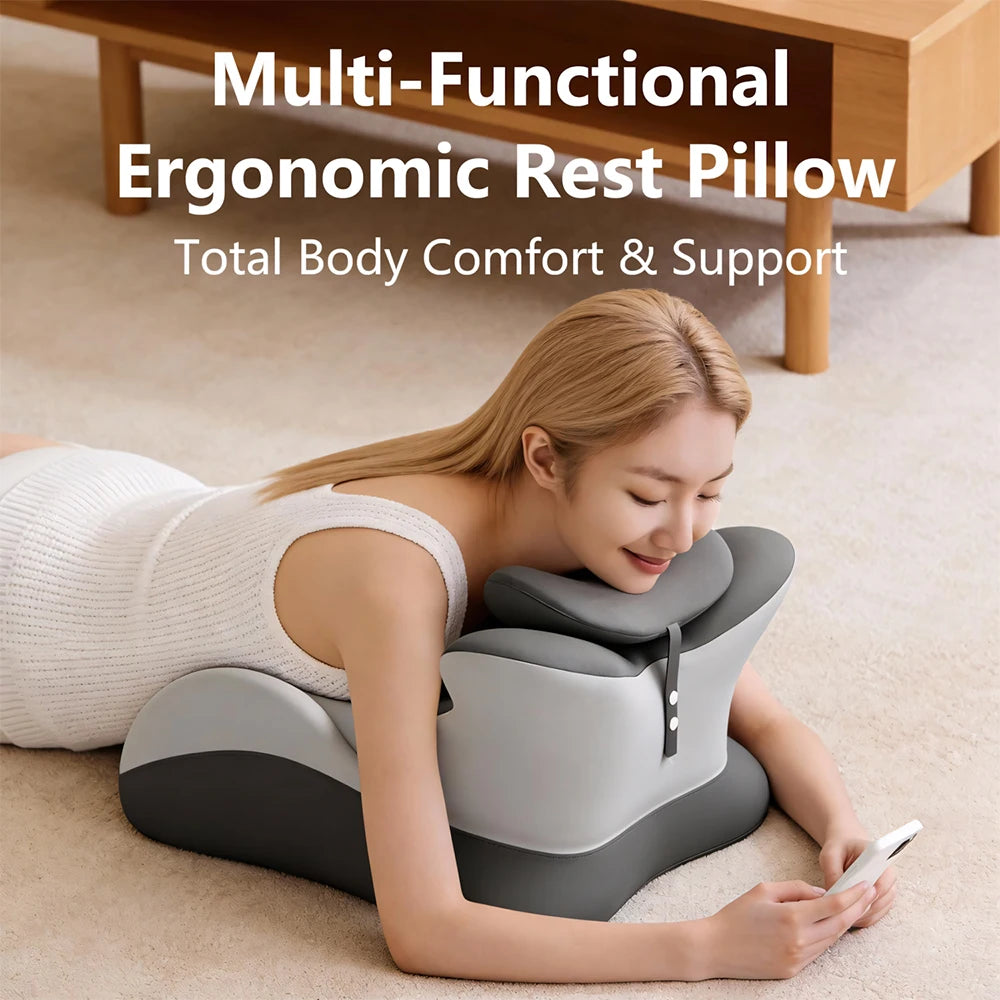Multifunctional Memory Foam Prone Reading Pillow with Removable Headrest