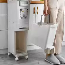 Double Partition Dry and Wet Separation Trash Can with Wheels