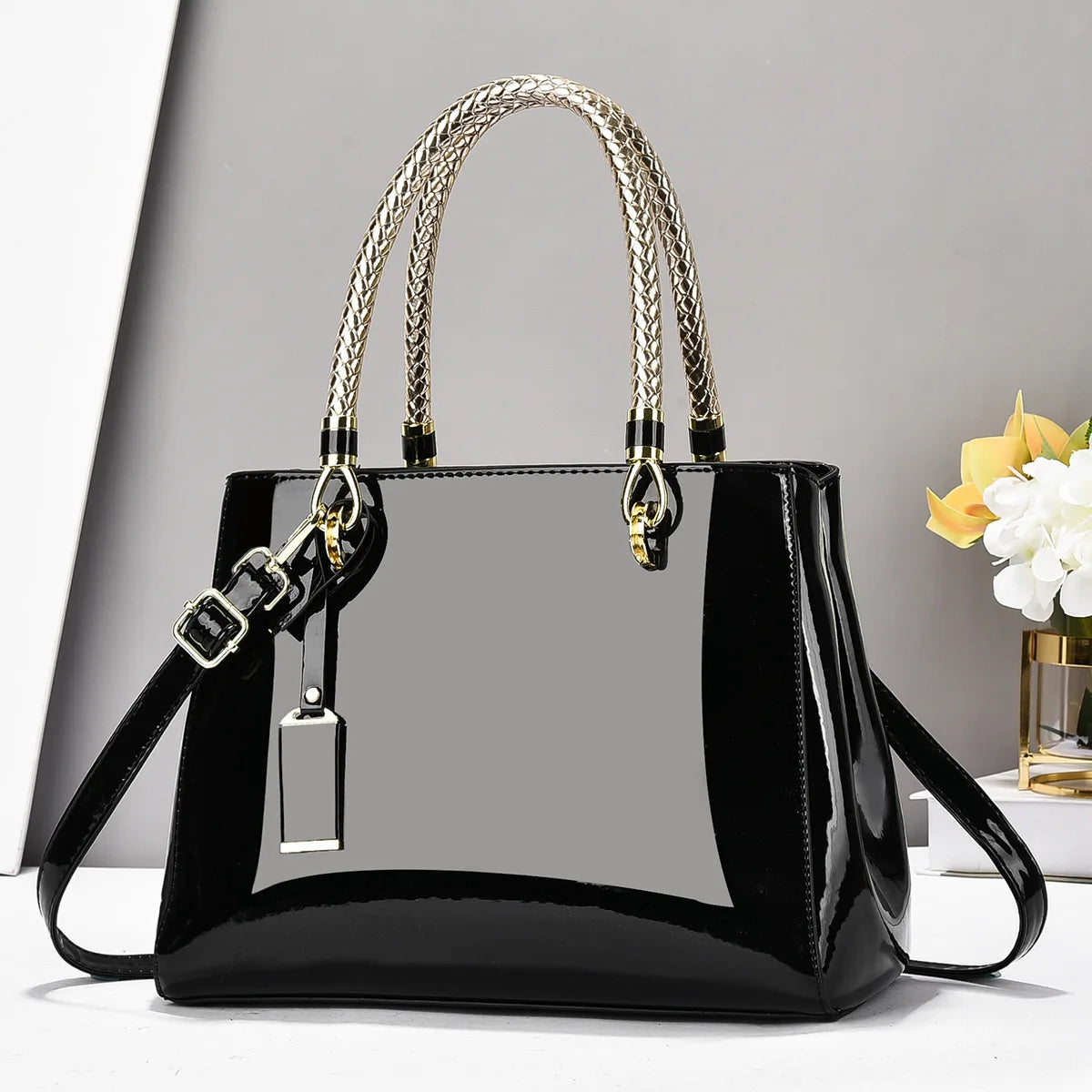 Women's Glossy Patent PU Leather Shoulder Crossbody Bag