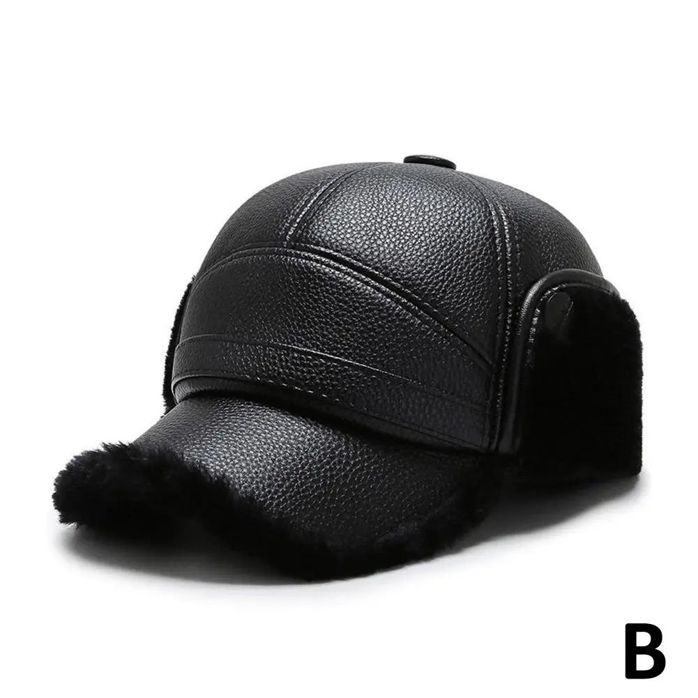 Unisex Winter PU Leather Thermal Earmuff Flat Cap