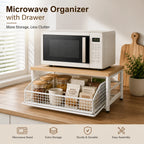 Metal Microwave Stand with Drawer and Multipurpose Countertop Storage Rack