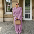 Women's Single Breasted Blazer Wide Leg Pants Suit