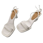 Women's Square Toe Lace Up High Heel Sandals