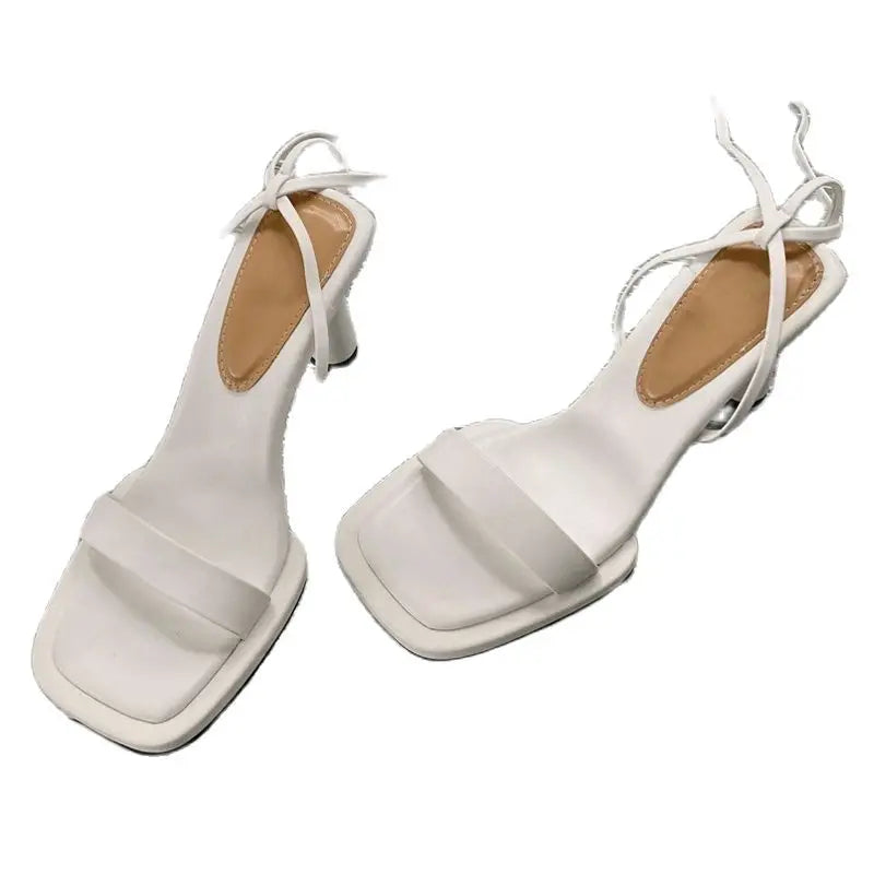 Women's Square Toe Lace Up High Heel Sandals
