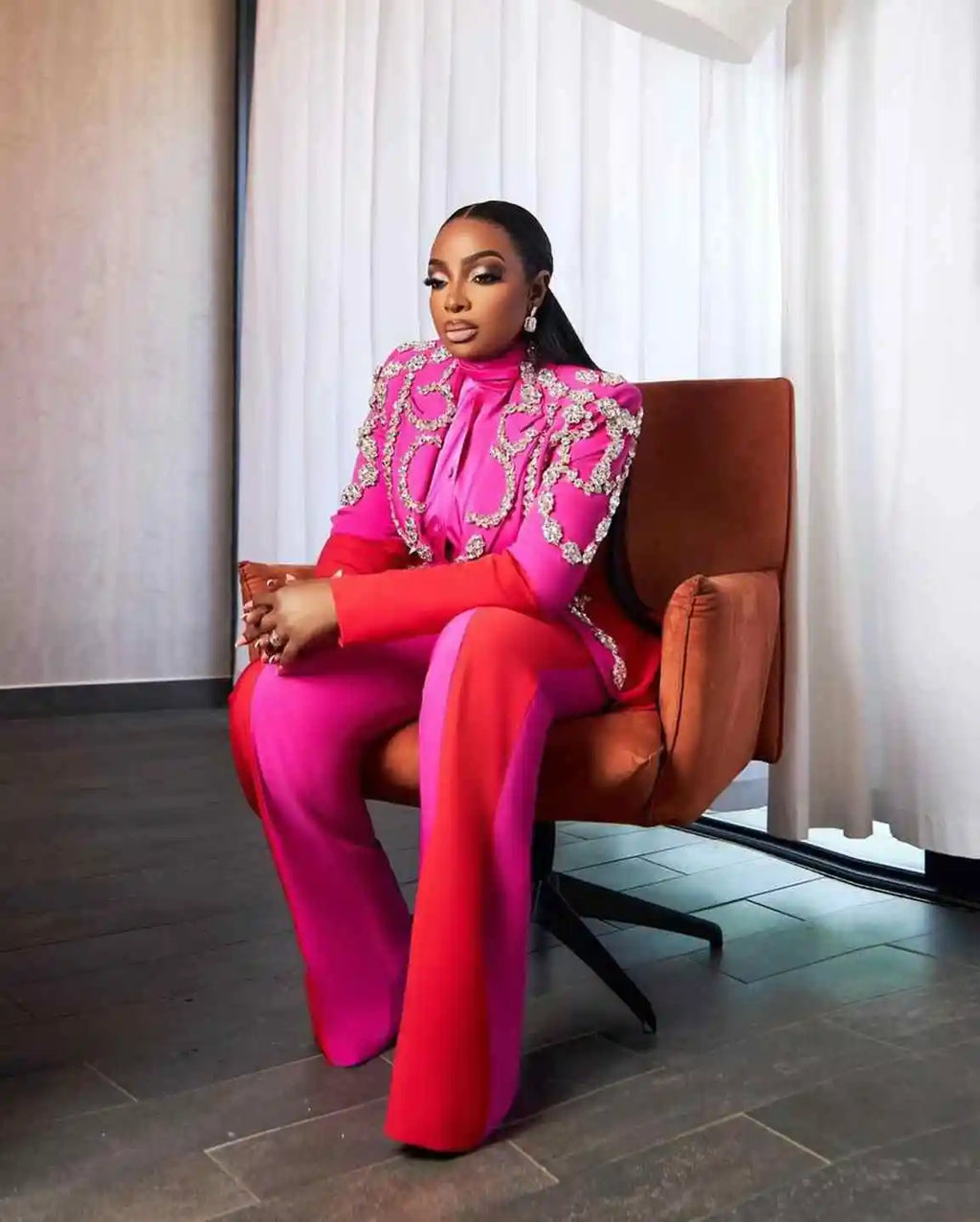 Women's Crystal Embellished Jacket Blazer Suit 2-Piece Set
