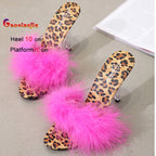 Women's Faux Fur Peep Toe Fine High Heel Sandals