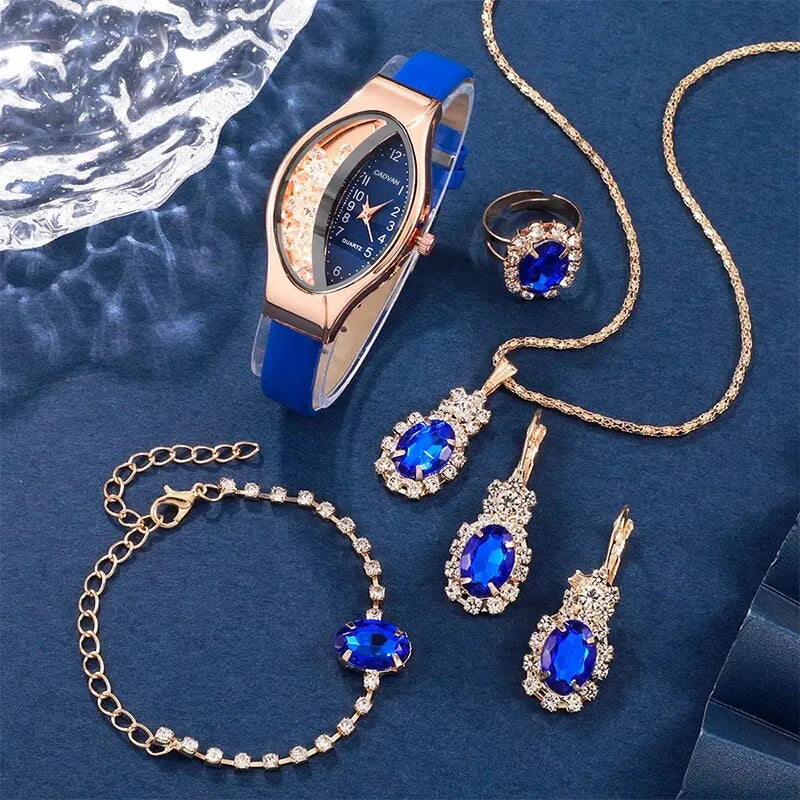 Women's Rhinestone Quartz Watch 6-Piece Jewelry Gift Set
