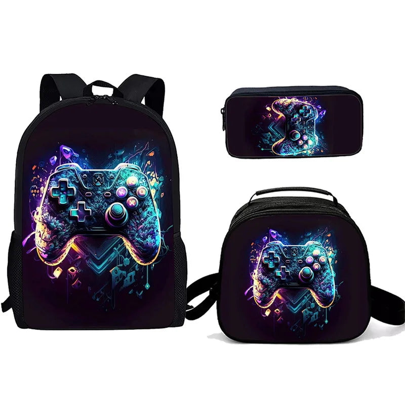 Unisex Gaming Controller 3D Print Backpack 3-Piece Bag Set