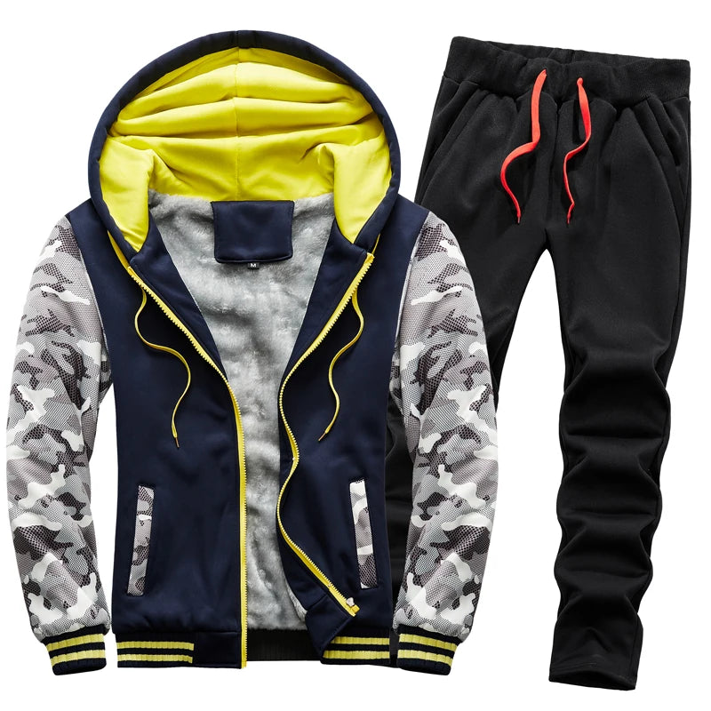 Men's Casual Thicken Thermal Hoodie and Pants Tracksuit Set