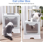 Foldable Hooded Cat Litter Box and Drawer Toilet Pan