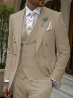 Men's Solid Color Lapel Short Sleeve Zipper Trouser Suit