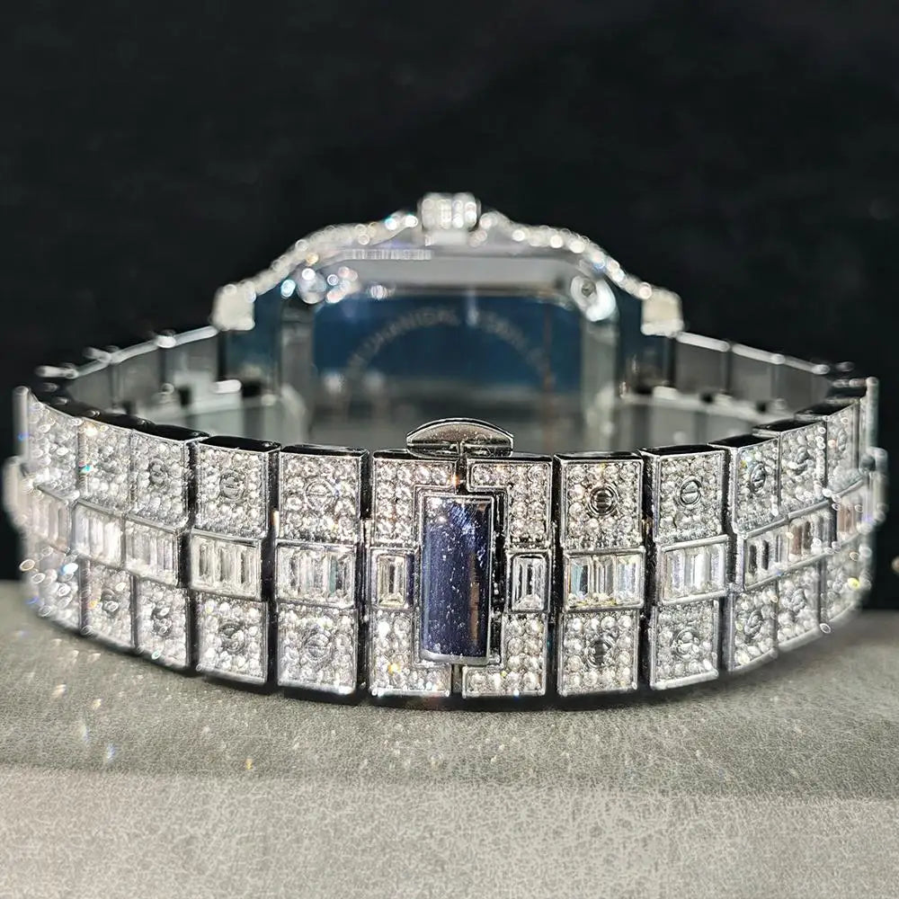 DITALING Men's Hip Hop Square Quartz Watch Stainless Steel 1.7in