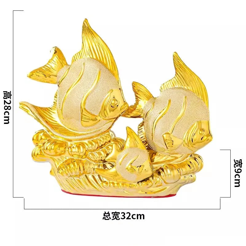 Gold Couple Fish Ceramic Ornament and Porcelain Desktop Figurine