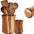 Rotating Wooden Utensil Holder and Kitchen Countertop Organizer