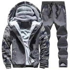 Men's Casual Fleece Zip Hooded Jacket and Pants Set