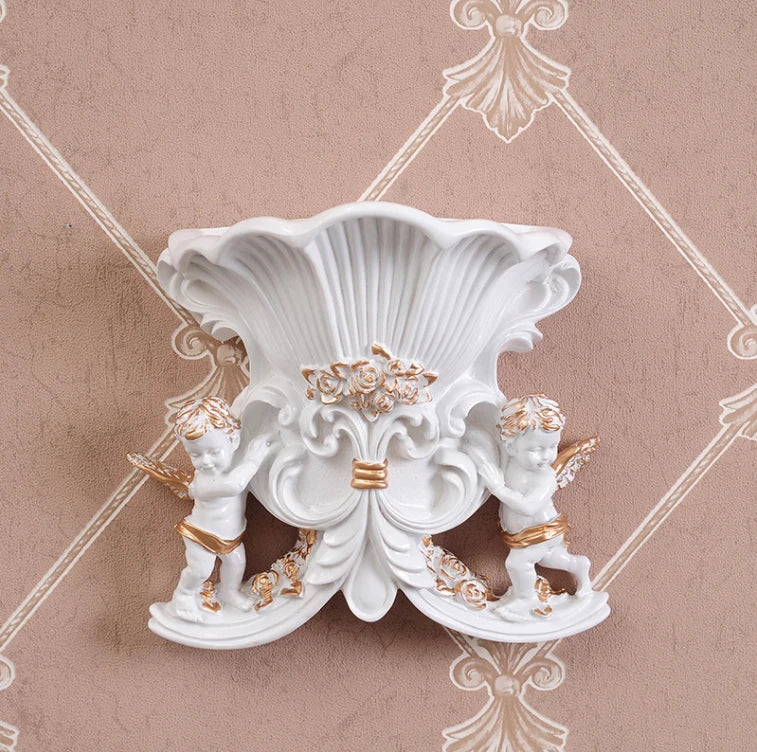 European Resin Angel Wall Vase and Planter Mural Ornament