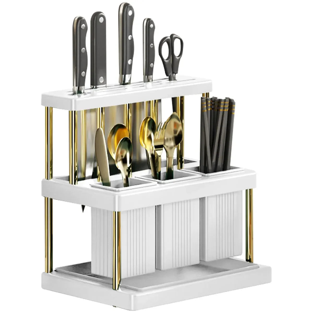 Kitchen Knife Holder and Cutlery Drainer Rack with Removable Drip Tray