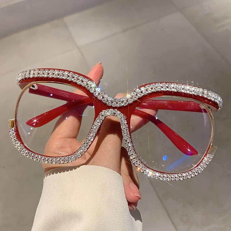 Women's Trendy Round Rhinestone Oversized Reading Glasses