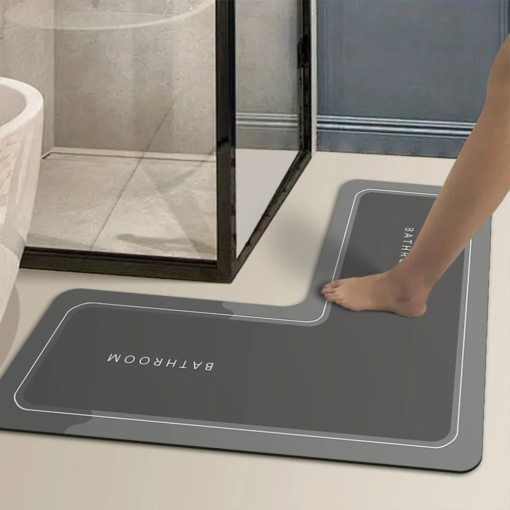 L-Shaped Diatomaceous Earth Non-Slip Absorbent Bathroom Shower Mat