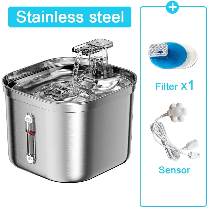 Stainless Steel Automatic Pet Water Fountain with Sensor and Filter for Cats and Dogs