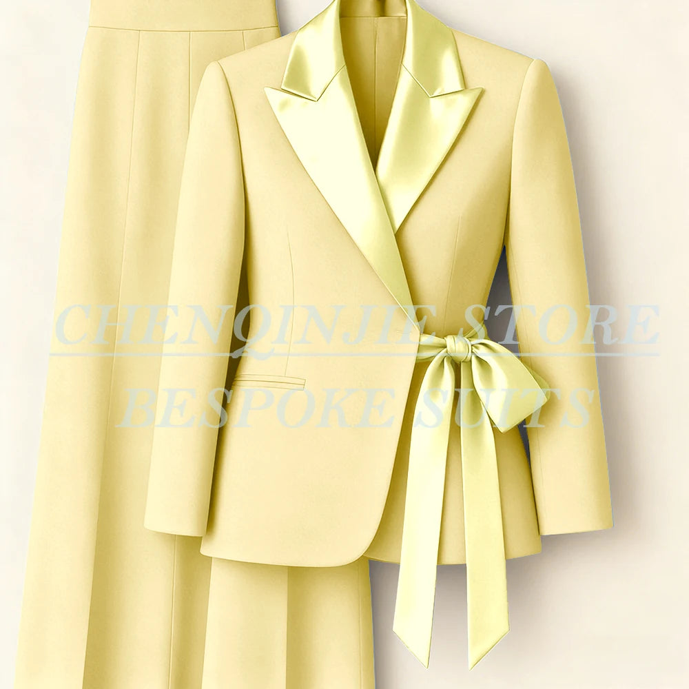 Women's Tailored Blazer Wide Leg Pants Suit