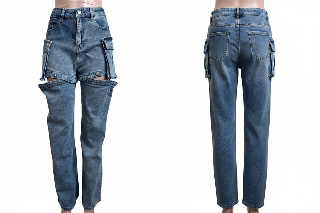 Straight Denim Pants High-Waisted Hollow Out Distressed Women