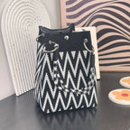 Women's Mini Knitted Geometric Colorblock Bucket Handbag