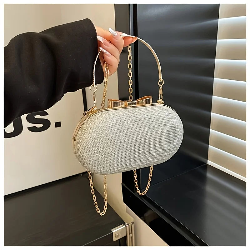 Sequined Minaudiere Evening Clutch with Removable Chain Strap