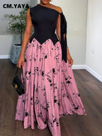Women's Off Shoulder Floral Print Flowy Maxi Dress
