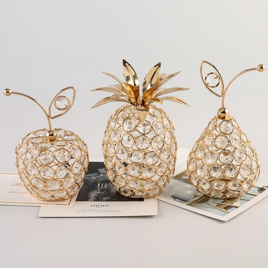 Gold Crystal Fruit Figurine and Tabletop Centerpiece Ornament