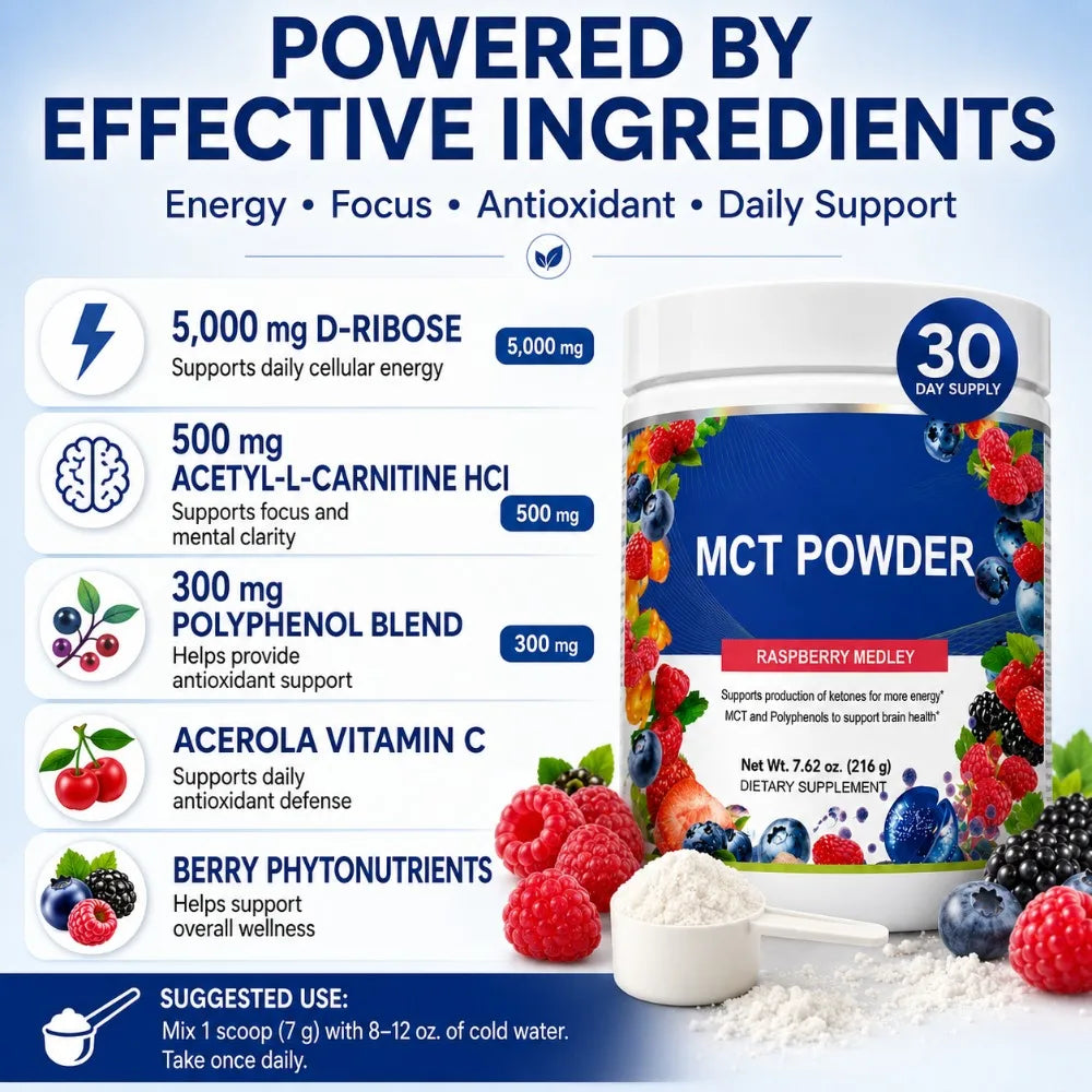 MCT Powder Raspberry Medley Drink Mix 7.6 oz