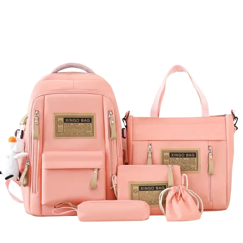 Girls' Casual Harajuku School Backpack 5-Piece Bag Set