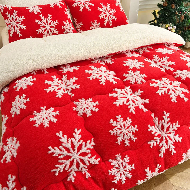 Thick Snowflake Fleece Blanket and Warm Faux Lambswool Throw
