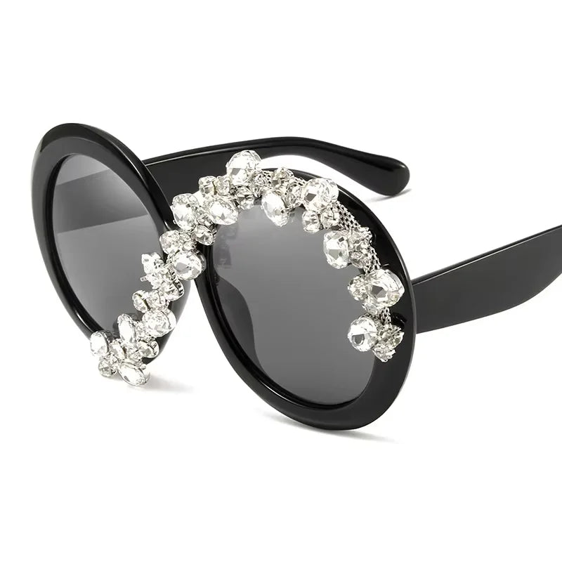 Women's Trendy Round Diamond Rhinestone Oversized Sunglasses