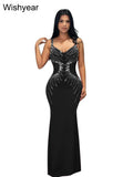 Women's Sexy Spaghetti Strap Diamond Bodycon Maxi Dress