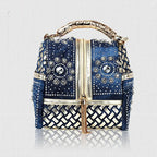 Denim Shoulder Bag with Diamond Tassels 7.9x5.9x5.9in