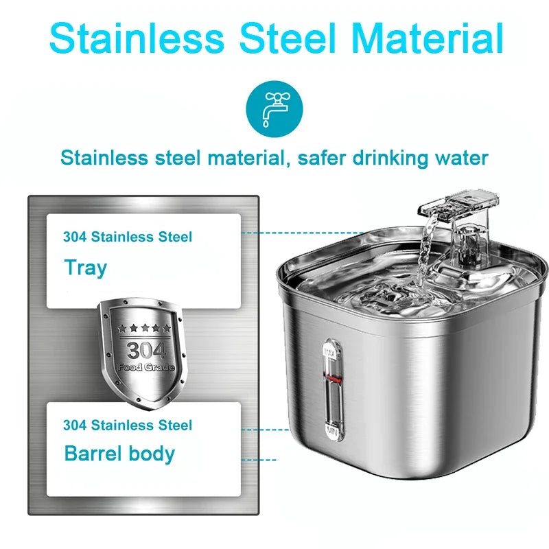 Stainless Steel Automatic Pet Water Fountain with Sensor and Filter for Cats and Dogs
